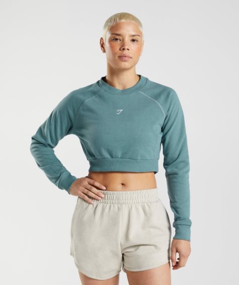 Bluzy Gymshark Treningowe Cropped Damskie Turkusowe | PL 479TKO